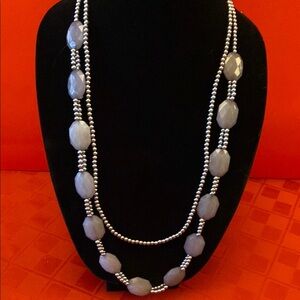 Silver Necklace Set with Delicate Chain and Beaded Design